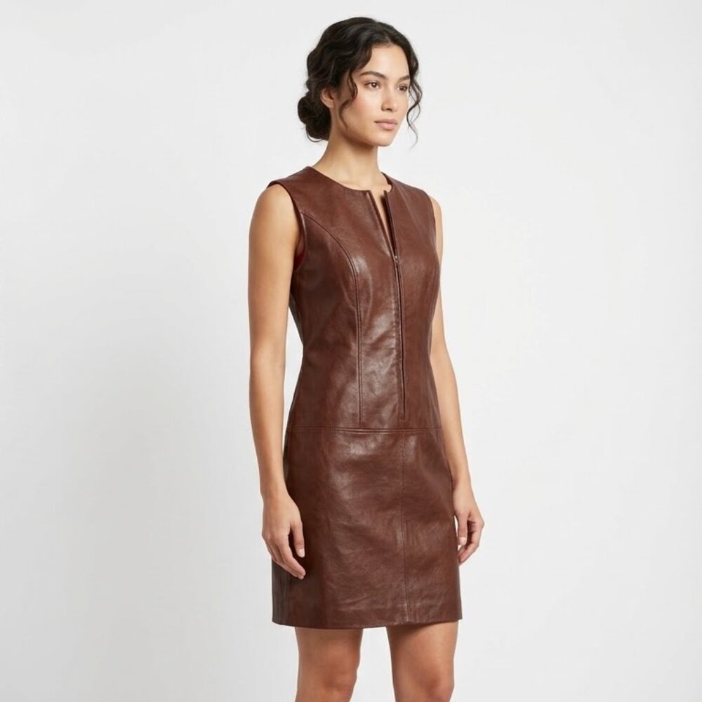 Russ Brown vintage Faux Leather Sleeveless Zip-Front Shift Dress Size M